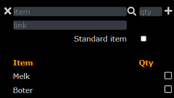 standard items list
